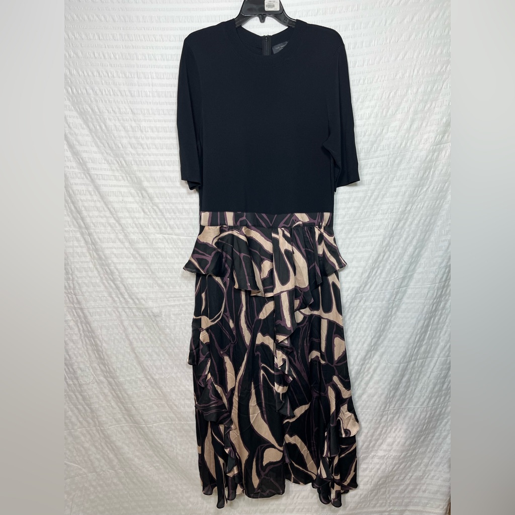 Ted Baker Serepha Ruffle Skirt Midi Dress Knitted Elbow Sleeve Top Size 12/14